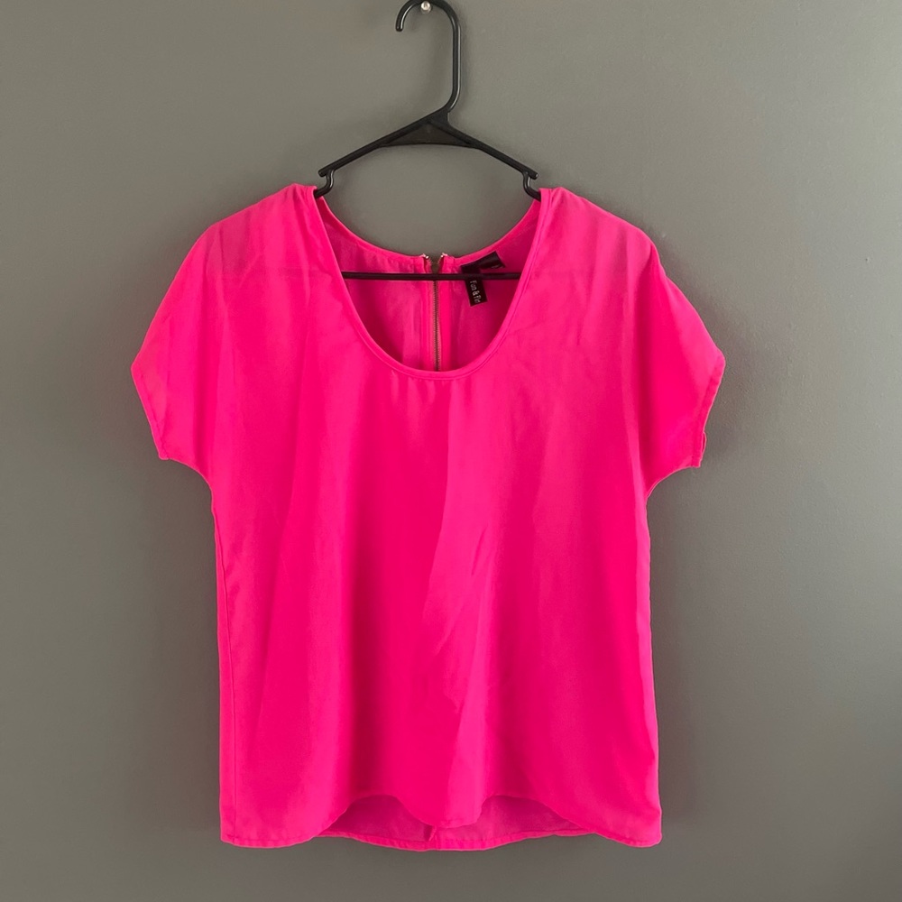 Hot Pink Short Sleeve Blouse